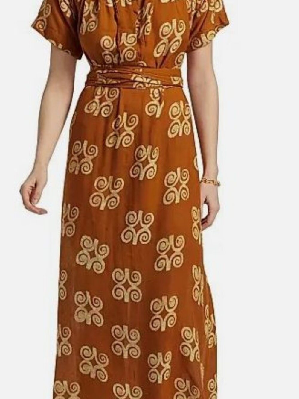Elisamama Women Brown Issa Printed Cotton A-Line Midi-Dress Size XL